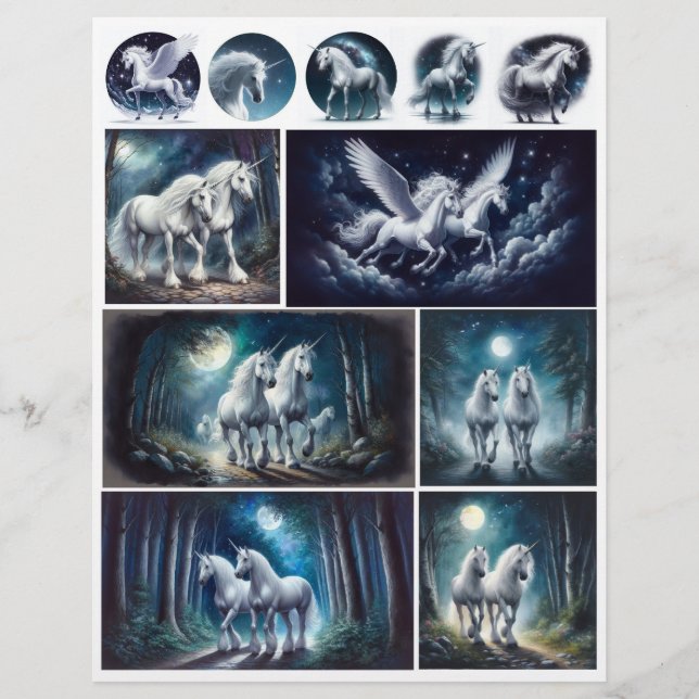 Wunderschöne Einhörner und Pegasus auf Blau (Vorderseite)