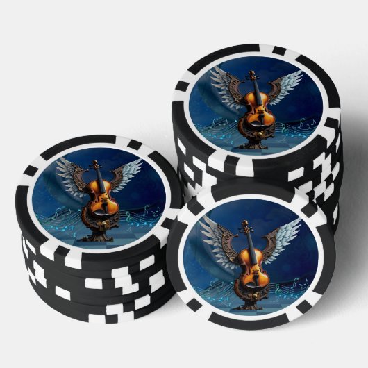 Wunderschöne, elegante Geige mit Flügeln. Pokerchips (Stapel)