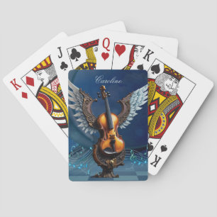 Wunderschöne, elegante Geige mit Flügeln. Spielkarten