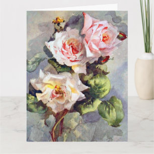 Wunderschöne elegante rosa Rosen Aquarellmalerei Karte