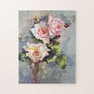 Wunderschöne elegante rosa Rosen Aquarellmalerei Puzzle