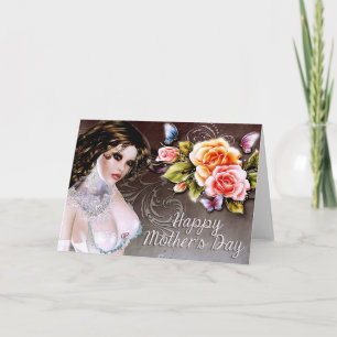 Wunderschöne Fantasiefrau & Rose Muttertagskarte Karte