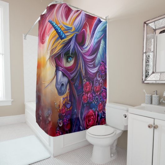 Wunderschöne farbenfrohe Einhorn Duschvorhang (Beispiel)