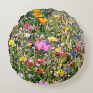 wunderschöne, farbenfrohe Wiese wilder Blume Rundes Kissen