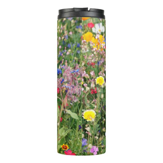 wunderschöne, farbenfrohe Wiese wilder Blume Thermosbecher (Rückseite)