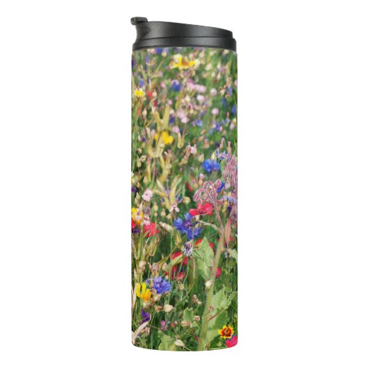 wunderschöne, farbenfrohe Wiese wilder Blume Thermosbecher (Nach rechts gedreht)
