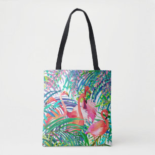 Wunderschöne Flamingo Aquarellbild. Afrika Tasche