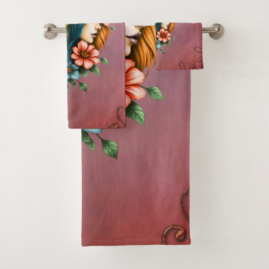 Wunderschöne Frau, deren langes, fließendes Haar Badhandtuch Set (Insitu)