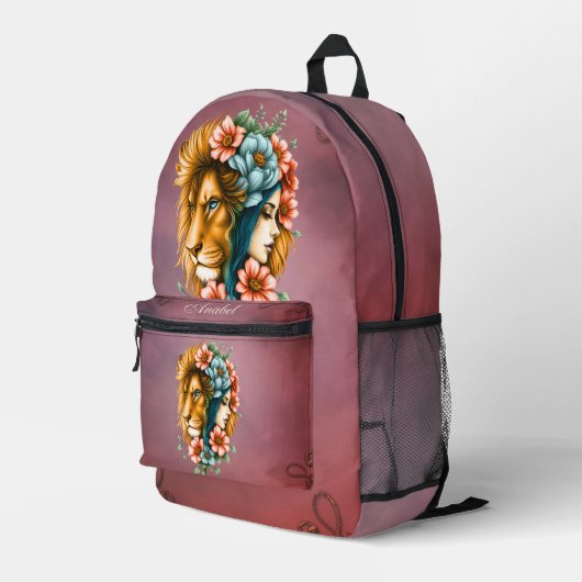 Wunderschöne Frau, deren langes, fließendes Haar Bedruckter Rucksack (Rückseitige Ecke Rechts)