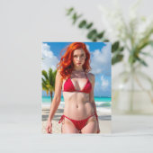 Wunderschöne Frau in einem roten Bikini Postkarte (Stehend Vorderseite)