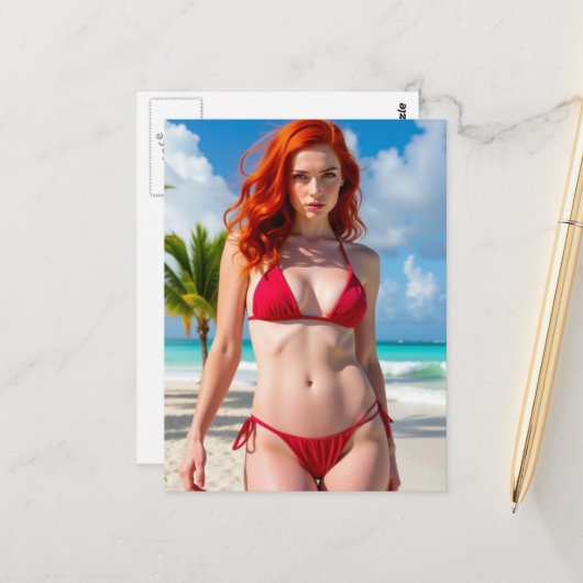Wunderschöne Frau in einem roten Bikini Postkarte (Vorderseite/Rückseite Beispiel)