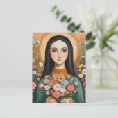 Wunderschöne Frau mit Blumen Postkarte (Stehend Vorderseite)
