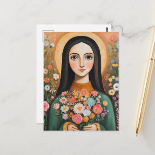 Wunderschöne Frau mit Blumen Postkarte