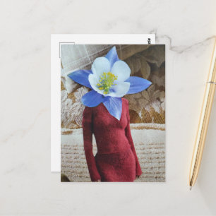 Wunderschöne Frau mit Blumenkopf-Collage Postkarte