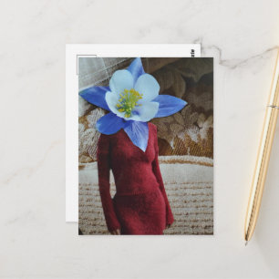 Wunderschöne Frau mit Blumenkopf-Collage Postkarte