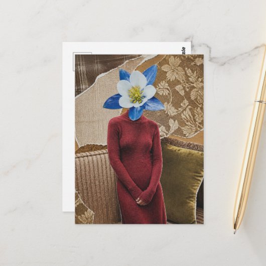 Wunderschöne Frau mit Blumenkopf-Collage Postkarte (Vorderseite/Rückseite Beispiel)