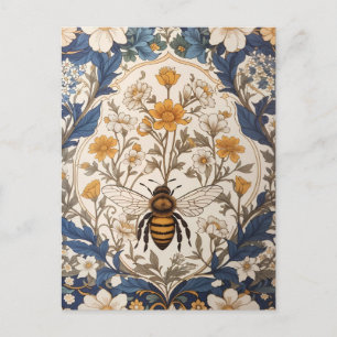 Wunderschöne gelbe und blaue florale Vintage Biene Postkarte