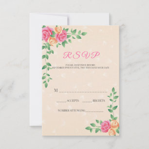 Wunderschöne gelbe und rosa Rosen RSVP Karte
