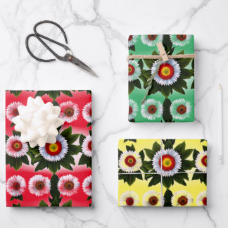 Wunderschöne Gerbera Blume rot, grün, gelb Geschenkpapier Set