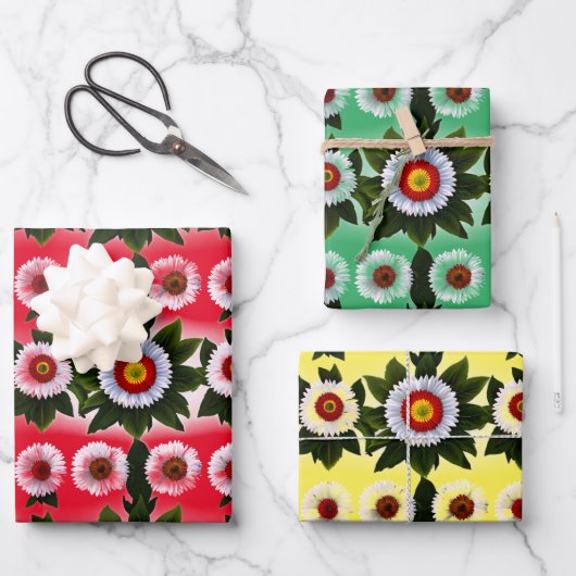 Wunderschöne Gerbera Blume rot, grün, gelb Geschenkpapier Set (Vorderseite)