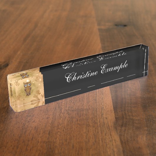 Wunderschöne goldene Eule Namensplakette (Seite)