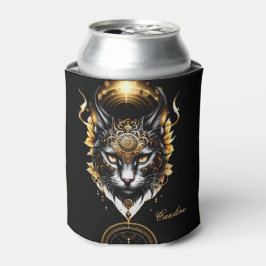 Wunderschöne goldene schwarze Katze. Dosenkühler