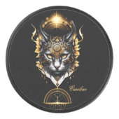 Wunderschöne goldene schwarze Katze. Eishockey Puck (Vorderseite)