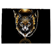 Wunderschöne goldene schwarze Katze. Große Geschenktüte (Rückseite)