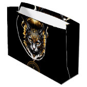 Wunderschöne goldene schwarze Katze. Große Geschenktüte (Rückseite Schrägansicht)