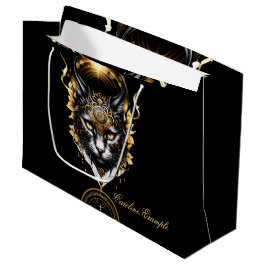 Wunderschöne goldene schwarze Katze. Große Geschenktüte