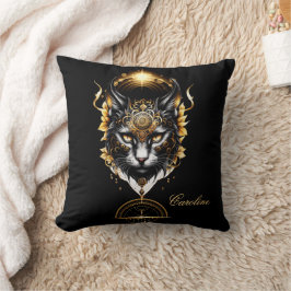 Wunderschöne goldene schwarze Katze. Kissen