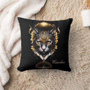 Wunderschöne goldene schwarze Katze. Kissen