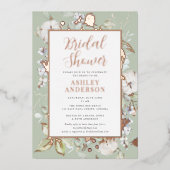 Wunderschöne grüne botanische Brautparty Rose Gold Folieneinladung (Vorderseite)