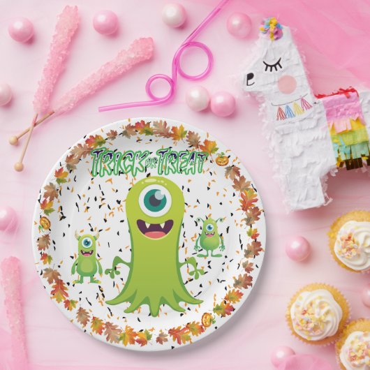 Wunderschöne Halloween-Gruppe von kleinen Monstern Pappteller (Party)