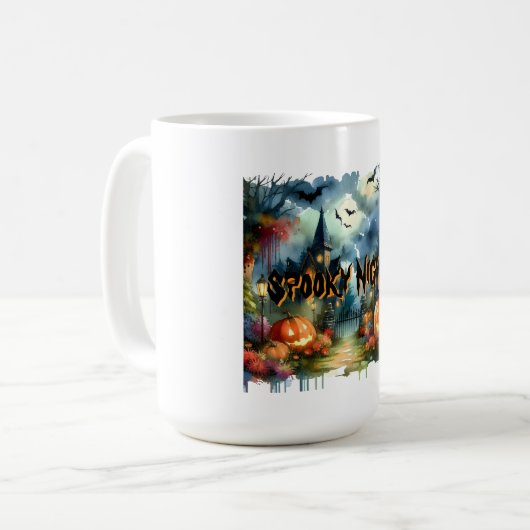 Wunderschöne Halloween Landschaft Wasserfarbe Kaffeetasse (Vorderseite Links)