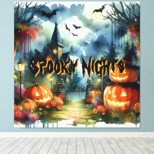 Wunderschöne Halloween Landschaft Wasserfarbe Leinwanddruck (Insitu (Holzboden))