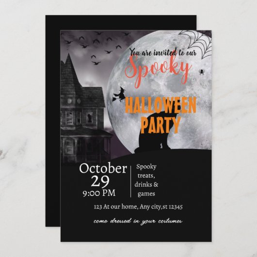 wunderschöne halloween thematische Einladung (Vorne/Hinten)