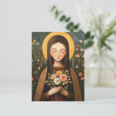 Wunderschöne Heilige Frau mit Blumen Postkarte (Stehend Vorderseite)