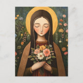 Wunderschöne Heilige Frau mit Blumen Postkarte (Vorderseite)