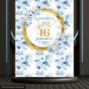 Wunderschöne hellblaue Süße-16-Gold-Glitterbanner Wandteppich