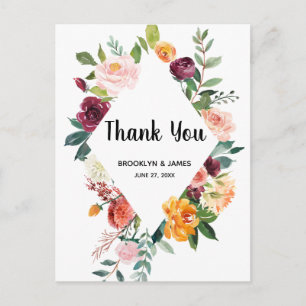 Wunderschöne Herbstblumen Hochzeit Dankeschön-Post Postkarte
