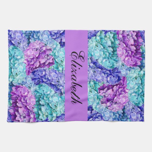 Wunderschöne Hydrangea-Blüten, personalisierbar Geschirrtuch (Horizontal)