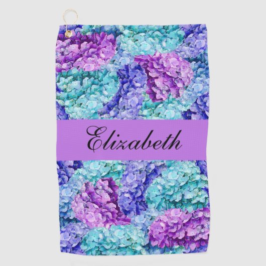 Wunderschöne Hydrangea-Blüten, personalisierbar Golfhandtuch (Vorderseite)