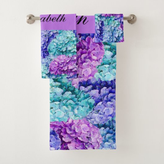 Wunderschöne Hydrangea-Blüten, personalisiert Badhandtuch Set (Insitu)