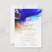 Wunderschöne Indigo Blue Orange Gold Wedding RSVP Karte (Vorderseite)