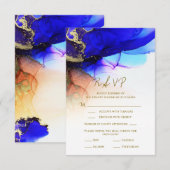 Wunderschöne Indigo Blue Orange Gold Wedding RSVP  Karte (Vorne/Hinten)