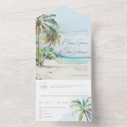 Wunderschöne Insel mit tropischen Palmen All In One Einladung (Innen Boden)