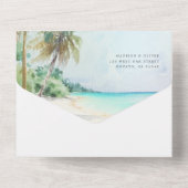 Wunderschöne Insel mit tropischen Palmen All In One Einladung (Rückseite)