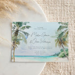 Wunderschöne Insel mit tropischen Palmen und Bäume Einladung<br><div class="desc">Diese elegante Hochzeit in Urlaubsort lädt zu einer herrlichen Aquarelllandschaft mit tropischen Stränden mit Palmen,  Sandstrand und kristallblauem Wasser ein. Die Typografie ist klassisch und dennoch modern. Dies ist die perfekte Einladung für ein tropisches Strandthema oder eine Hochzeit in Urlaubsort.</div>