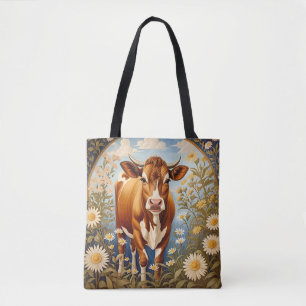 Wunderschöne Jersey-Kuh im Daisy-Feld Vintag Tasche